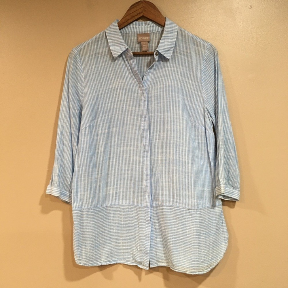 Chico's Light Blue & White Striped Button-Down Shirt